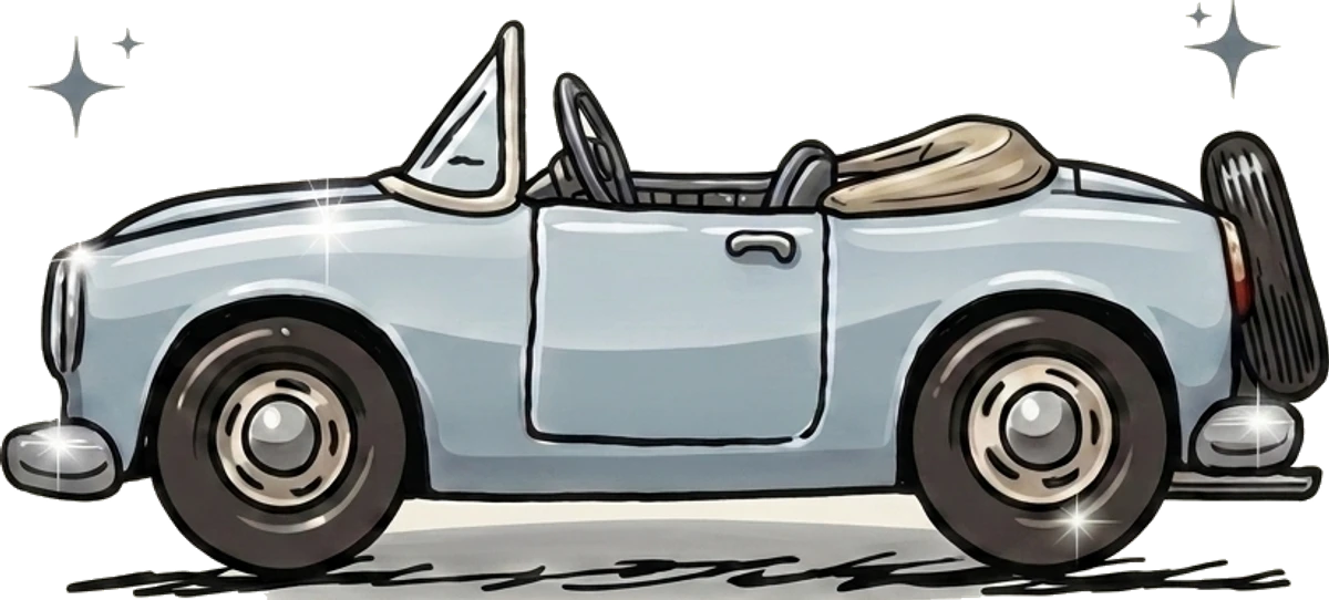 Illustration of a classic convertible roadster, the Sunset Mobile Detail mascot